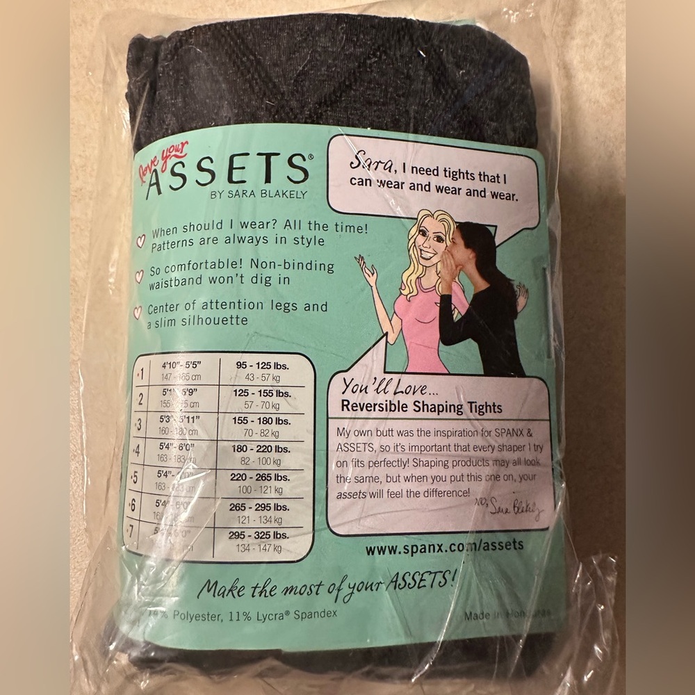 SPANX Assets Sara Blakely Reversible Shaping Tights Womens Sz 5 Flipside Diamond - Picture 2 of 4